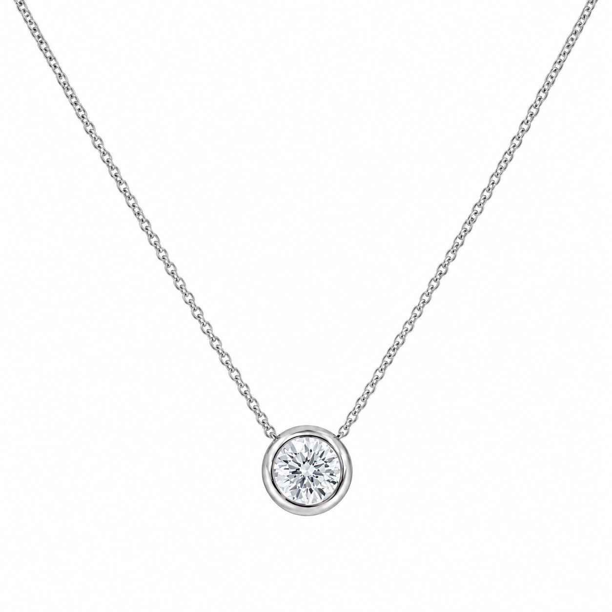 Platinum Bezel Set Diamond Pendant on Cable Chain
